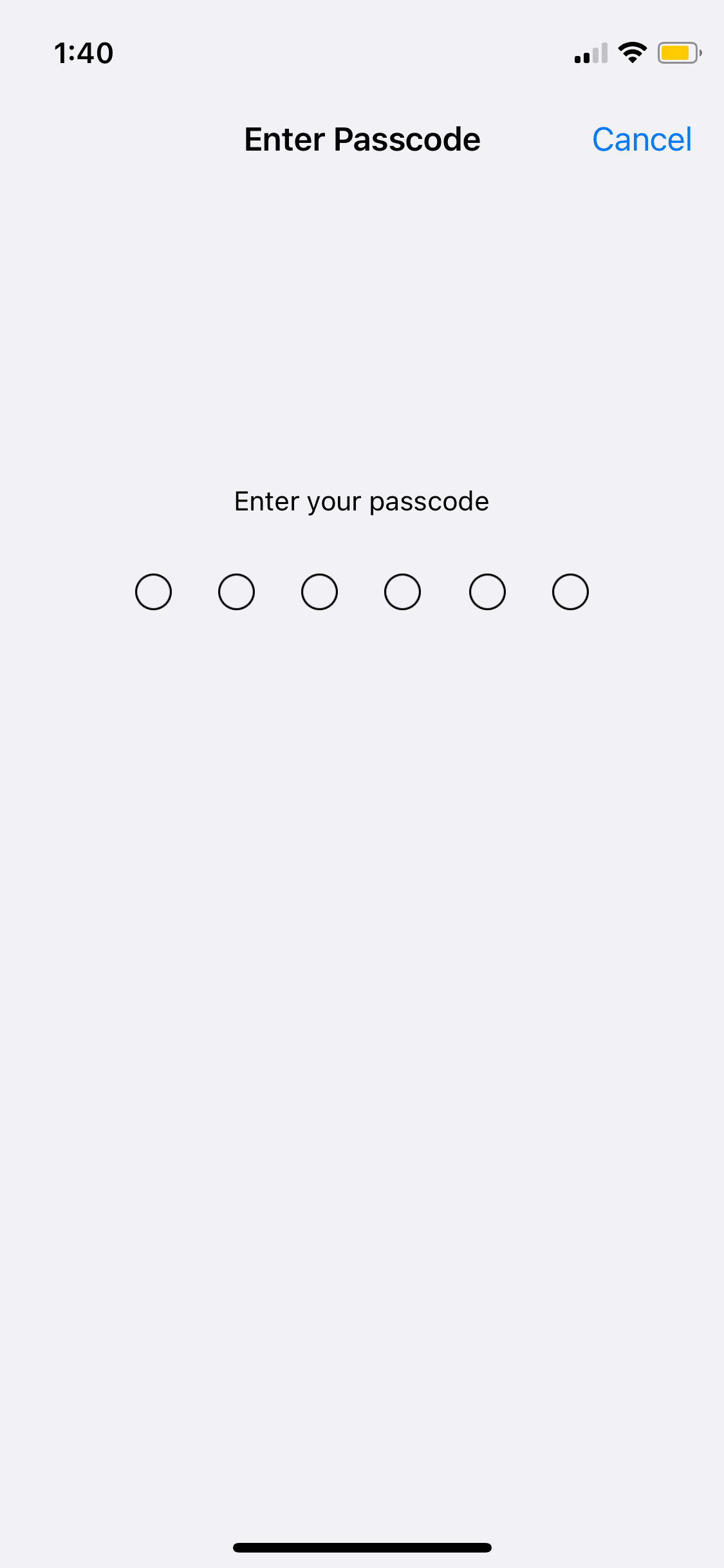 iPhone Enter your passcode screen
